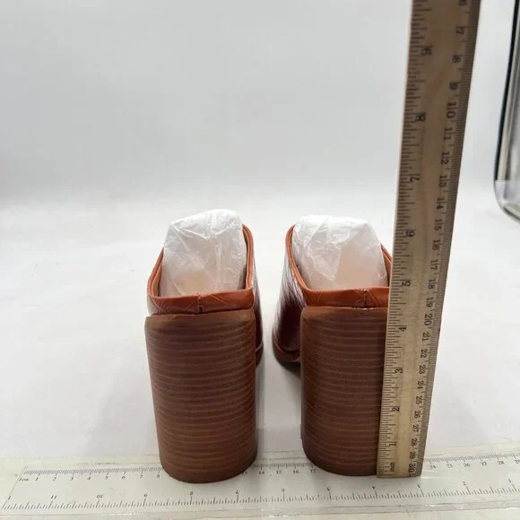 FOWT Crocodile Brown Pointed Toe Slip On Mules Stacked Block High Heel Sandal - Picture 5 of 8